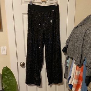 Gabrielle Union wideleg black sequins pants Medium